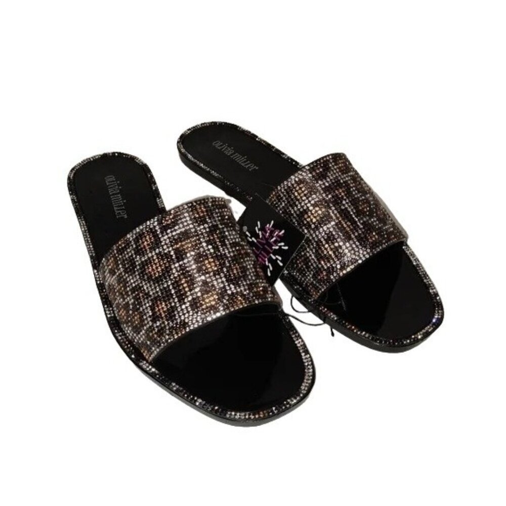 Olivia Miller Leopard Print Rhinestone Slides